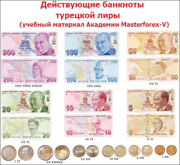 Действующие банкноты турецкой лиры
