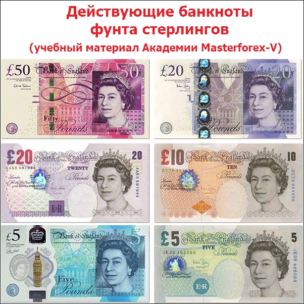 Действующие банкноты британского фунта стерлингов