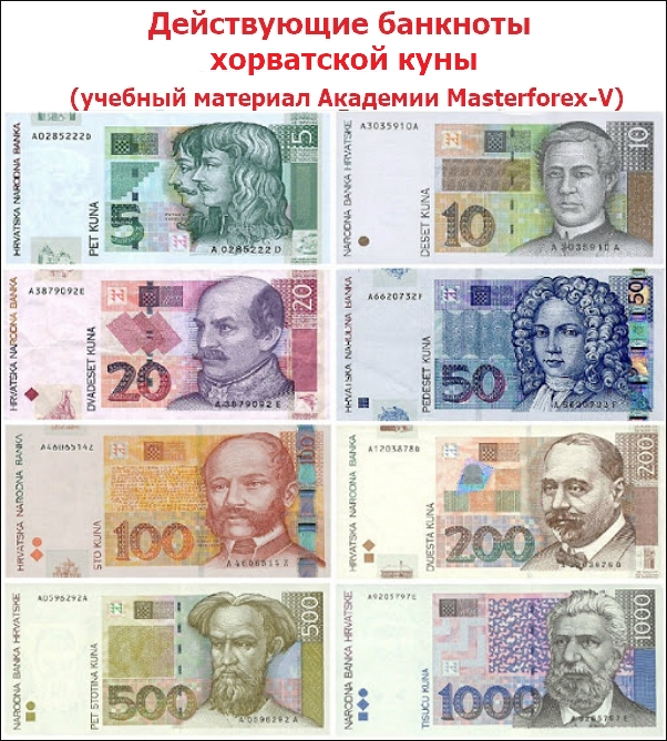 Действующие банкноты хорватской куны