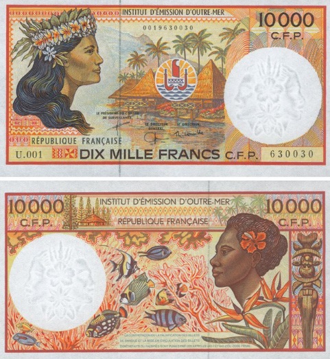 Банкнота 10000 тихоокеанских франков.