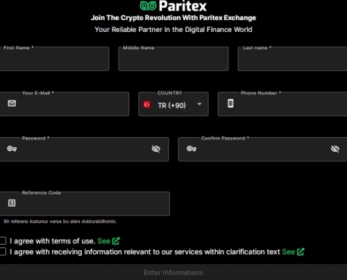 Регистрация на криптобирже Paritex